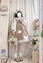 Cocoa Sweet Lolita Long Sleeve OP Dress with Headband & Petticoat