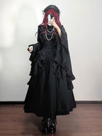 Gothic Black Lolita Skirt Set: Dark Hime Sleeve Blouse & Corset
