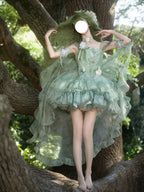 Green Forest Wizard of Oz Lolita Wedding Dress Full Set with Train