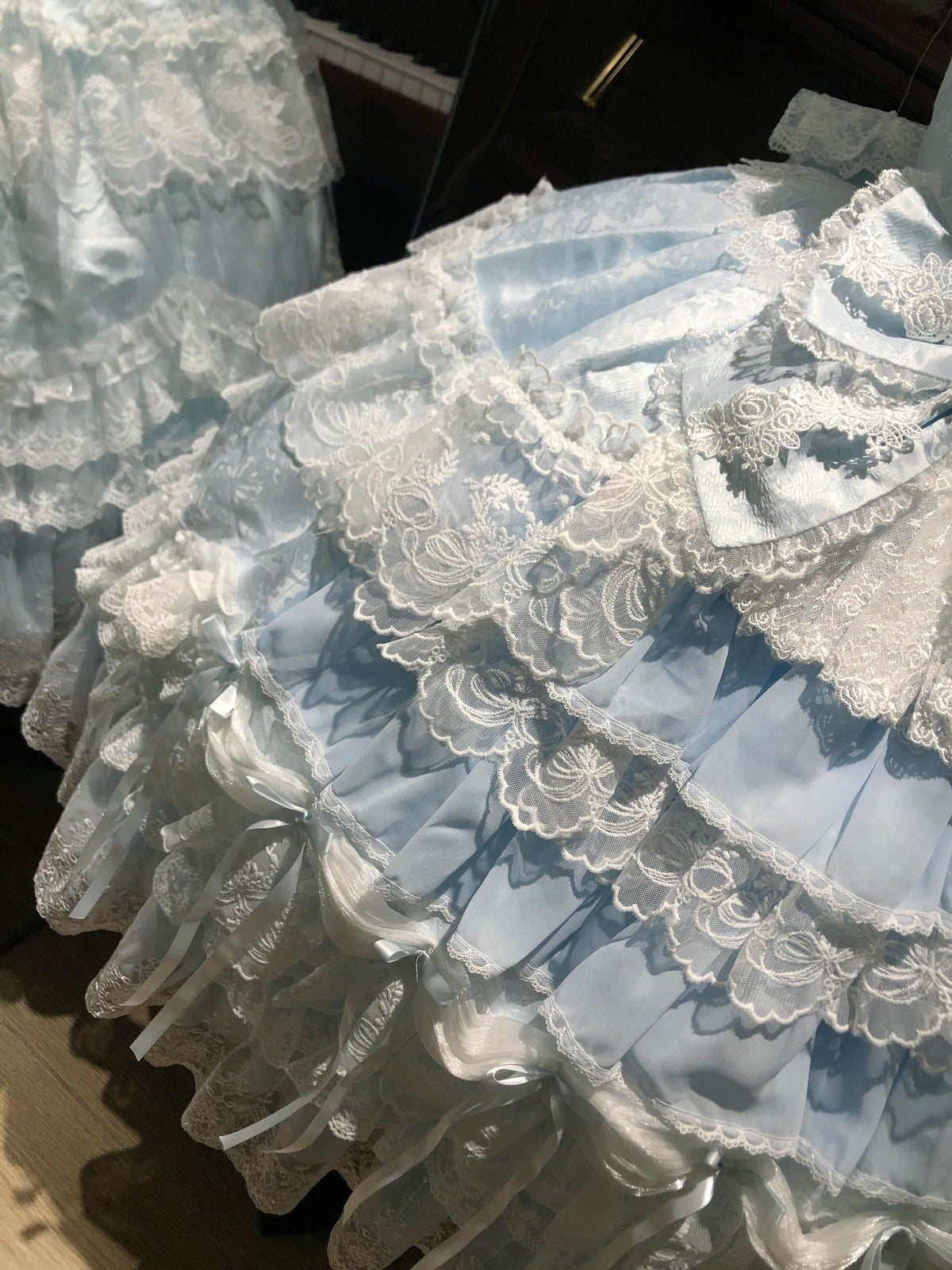 Blue Light Wedding Lolita JSK Dress with BNT Hat & Back Bow