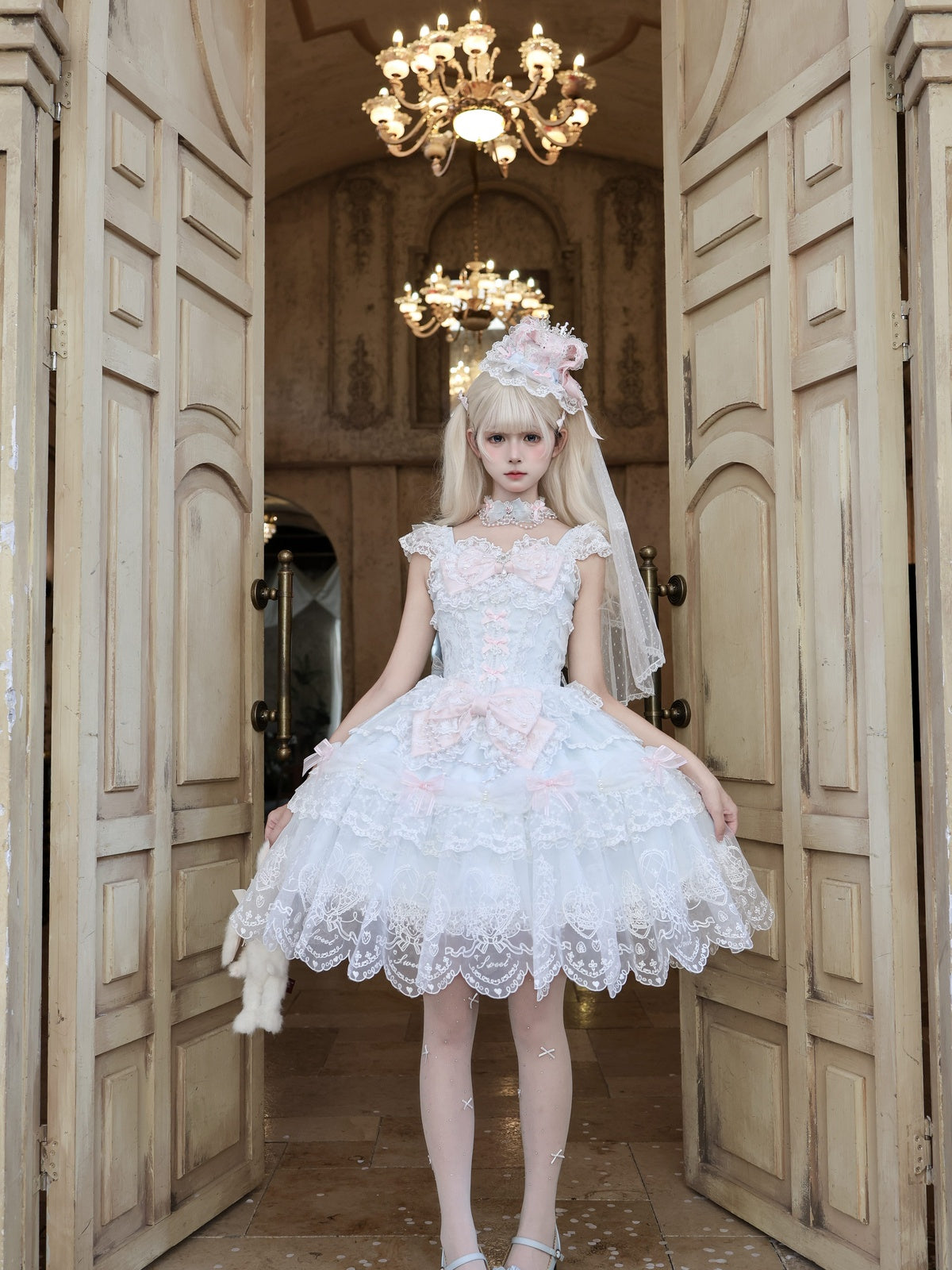 Blue Ballet Lolita JSK Dress with Crown Veil & Necklace