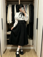 Cute White Jirai Kei School Girl Lolita Dress Long Sleeve Midi Skirt Set