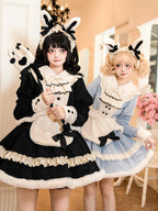 Black Long-Sleeve Plush Collar and Cuffs Sweet Lolita OP Full Set | CoyBunny