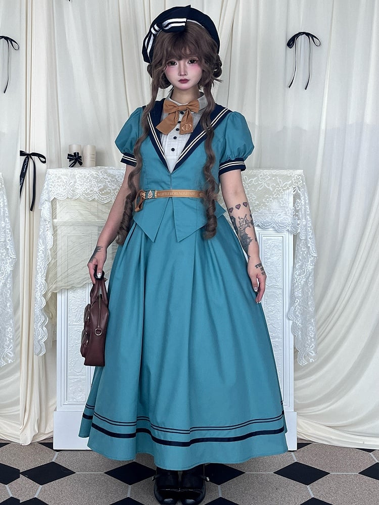 Turquoise Sailor Collar Elegant Lolita Dress - LilyVow | CoyBunny