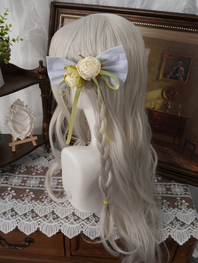 Teal & Green Frilled Headband with Flower Bow Hairpin - Moonlight Dream | CoyBunny