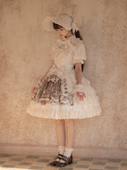 Beige and Brown Bunny Print Layered Ruffle Jumper Skirt with Bows - NnSTAR | CoyBunny