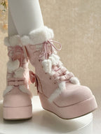 Sweet Lolita Platform Boots Pink Star Heart Bow 4cm Heel | CoyBunny