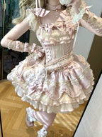 Sweet Ribbon Lolita Ballet JSK Dress - Pink Ruffle Princess Gown