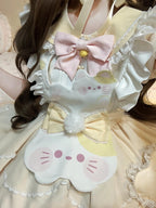 Apricot Yellow Sweet Cat Lolita Short Sleeve OP Dress Set with Apron