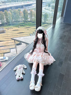 Sweet Pink Balletcore Lolita JSK Dress Full Set with Petticoat