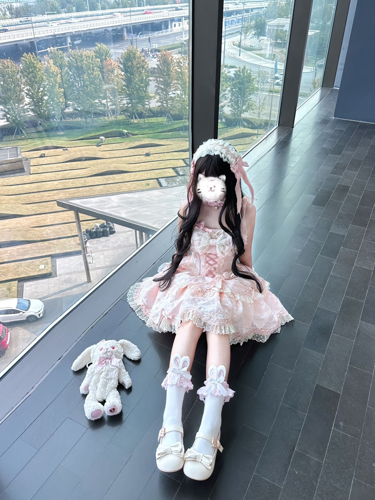 Sweet Pink Balletcore Lolita JSK Dress Full Set with Petticoat
