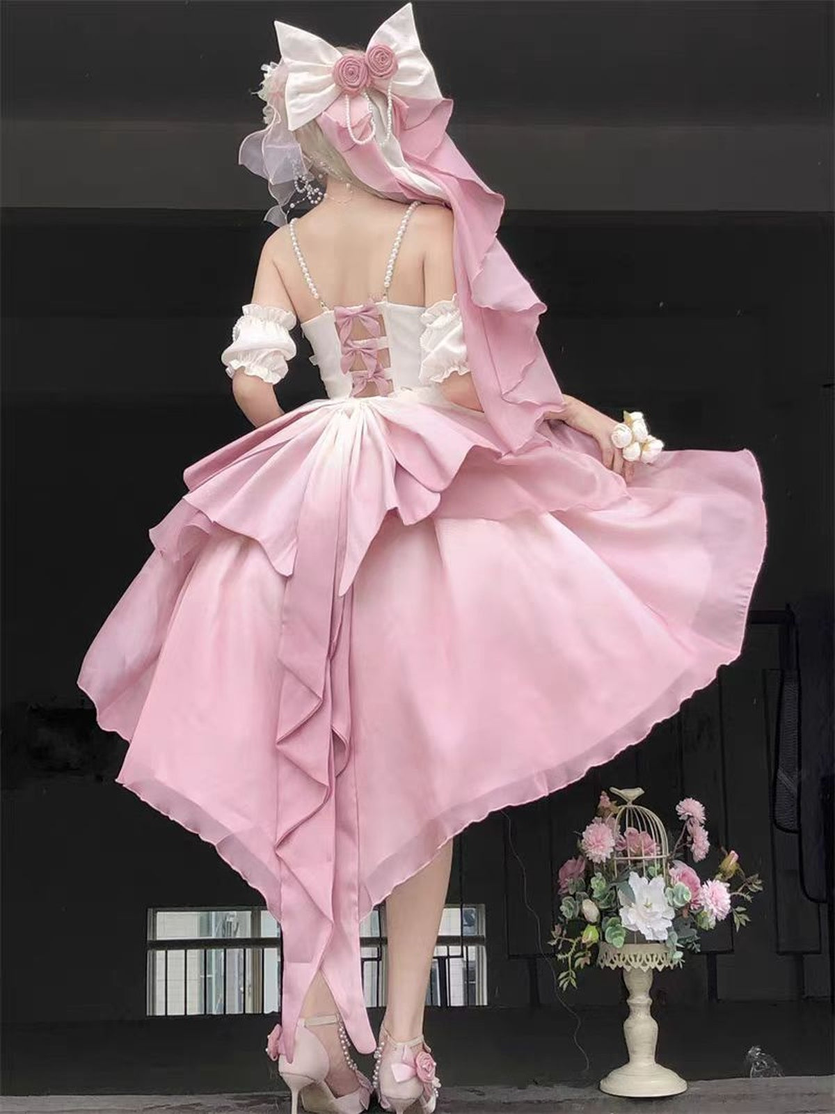 Sweet Pink Gradient Lolita Dress: High-Low Princess Wedding Gown