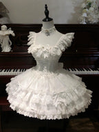 White Balletcore Lolita JSK Dress Full Set with Petticoat
