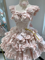 Sweet Pink Rose Lolita JSK Princess Dress with Choker & Train