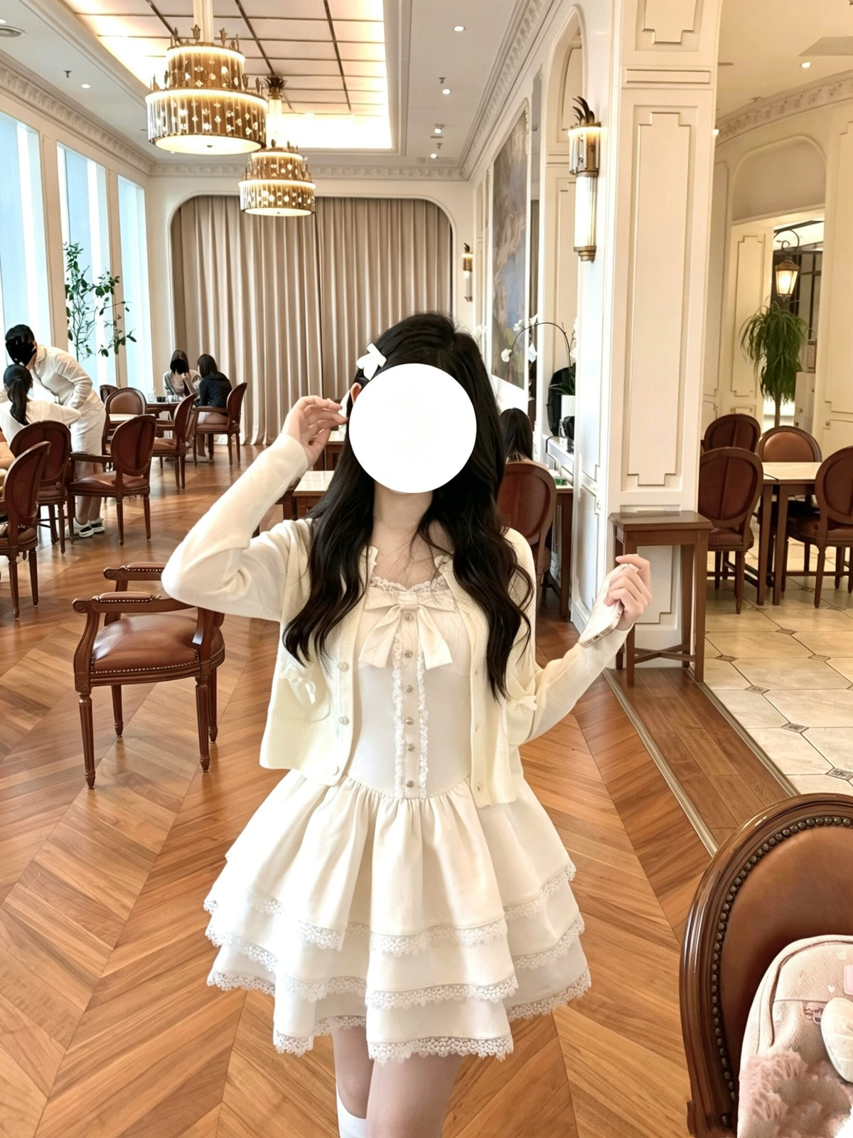Cute Apricot Sweet Lolita Dress Long Sleeve Cardigan Mini JSK Set