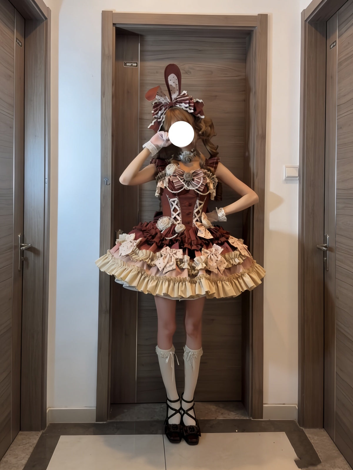 Bavarois Coffee Brown Sweet Lolita JSK Dress with Headpiece