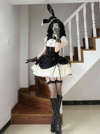 Gothic Black Rabbit Lolita JSK Dress & Blouse Set with Bowknot