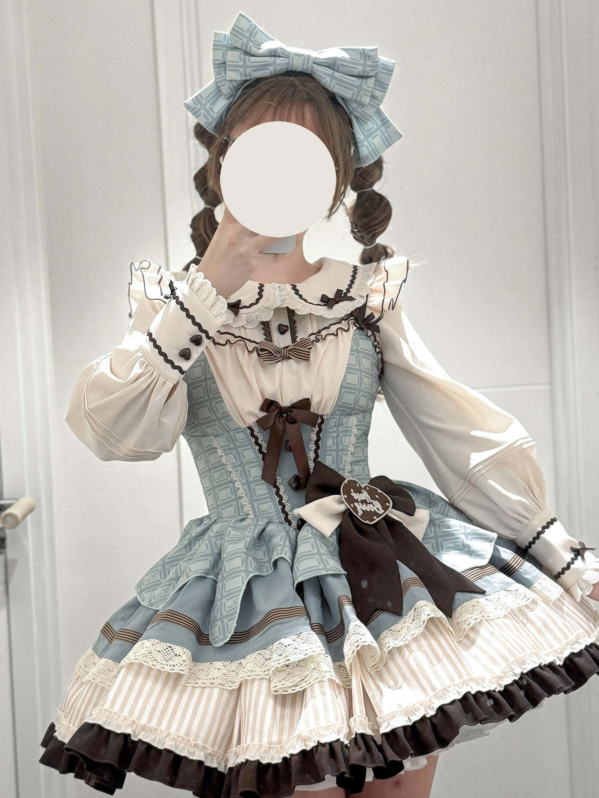 Mint Chocolate Sweet Lolita JSK Dress Set with Long Sleeves