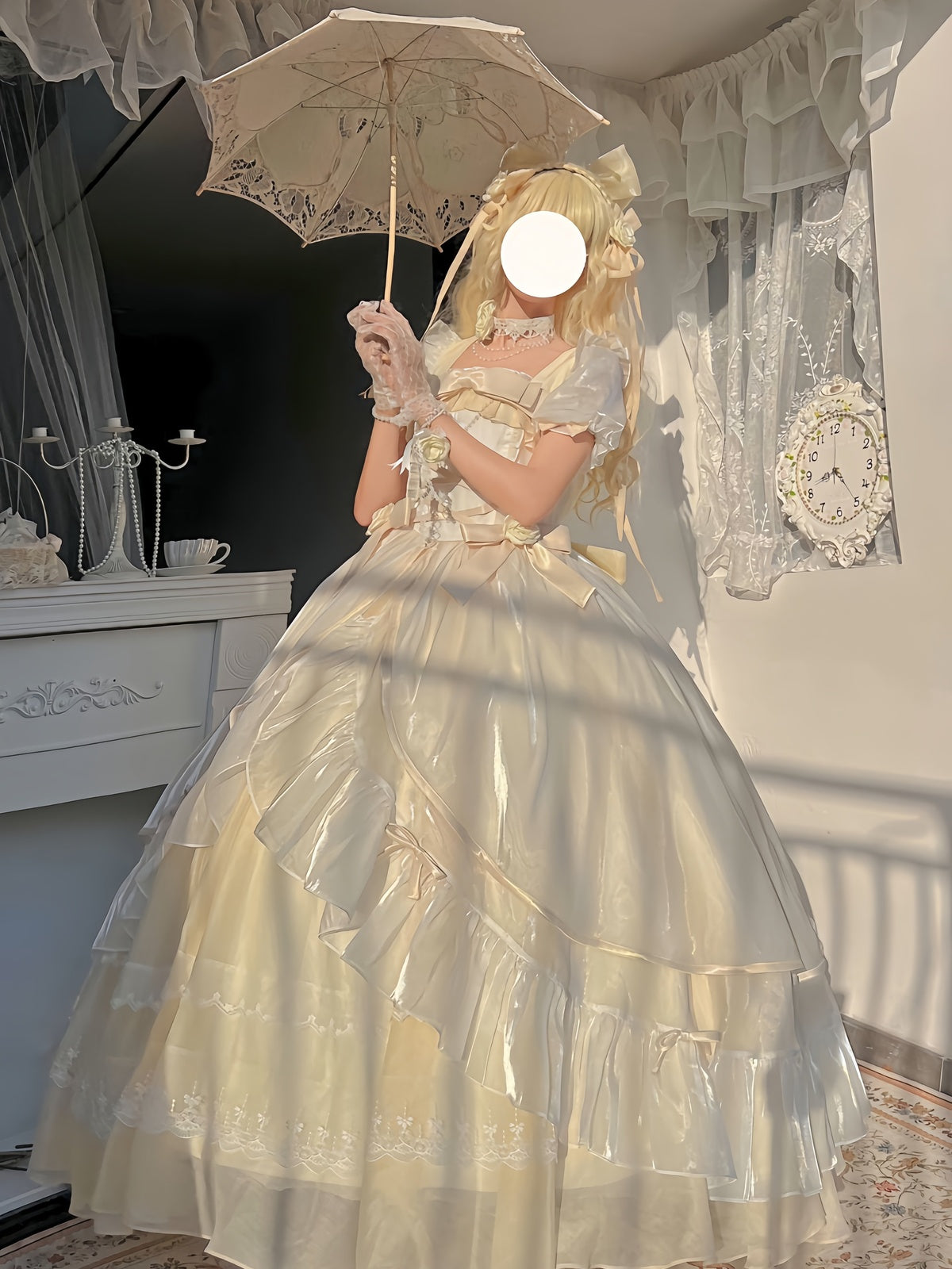 Elegant Cream Lolita Wedding OP Dress: 18th Birthday Ball Gown