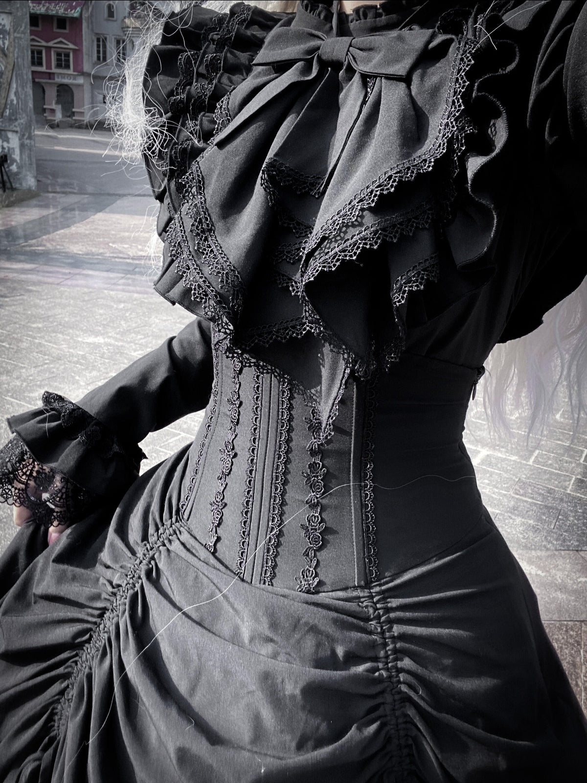 Gothic Witch Lolita Dress Set with Corset Blouse & Bustle Skirt
