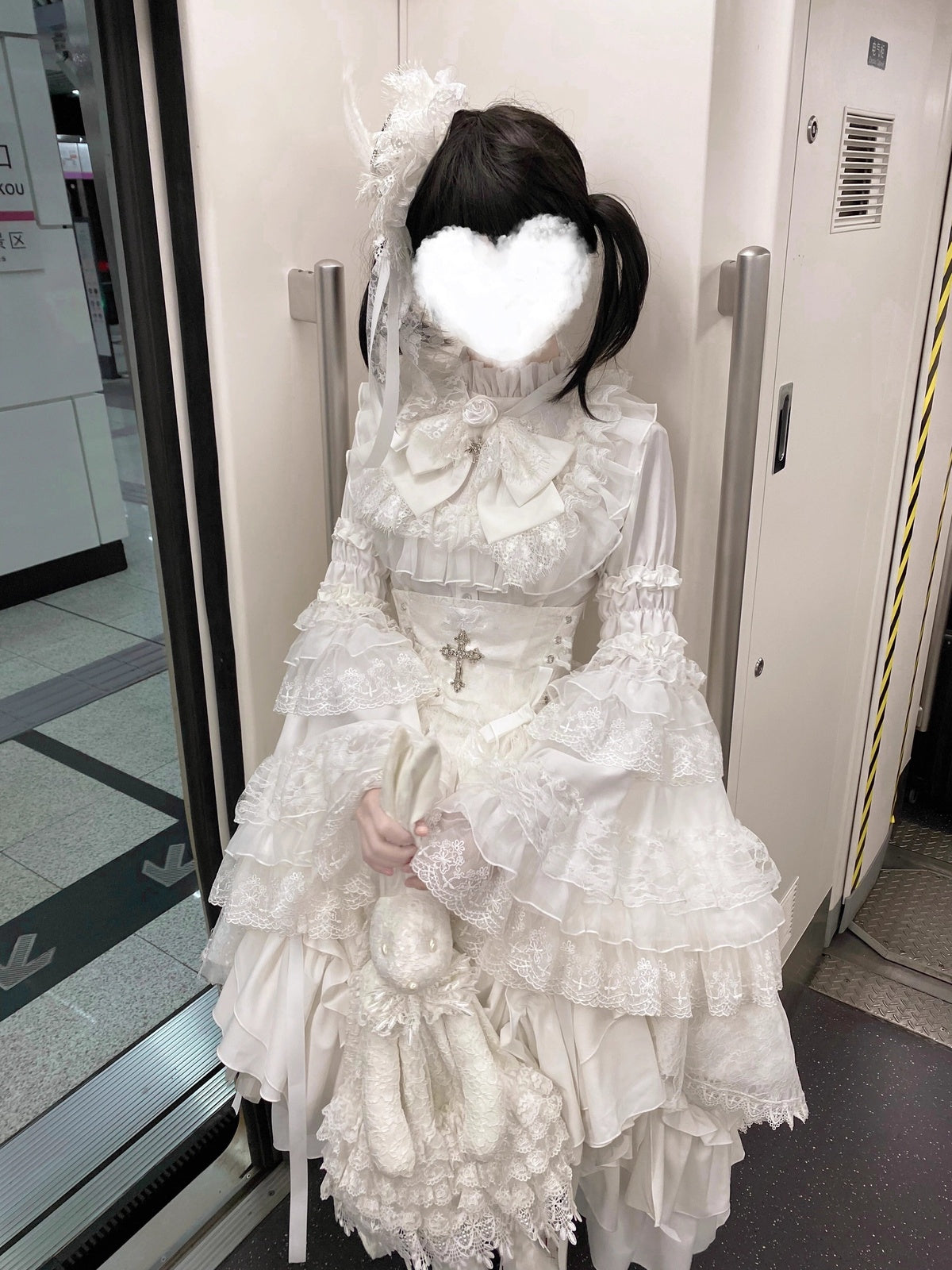 White Princess Lolita Dress Set with Blouse, Corset & Petticoat