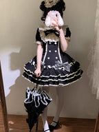 Black Stripe Sweet Lolita OP Dress Full Set with Hat & Detachable Sleeves