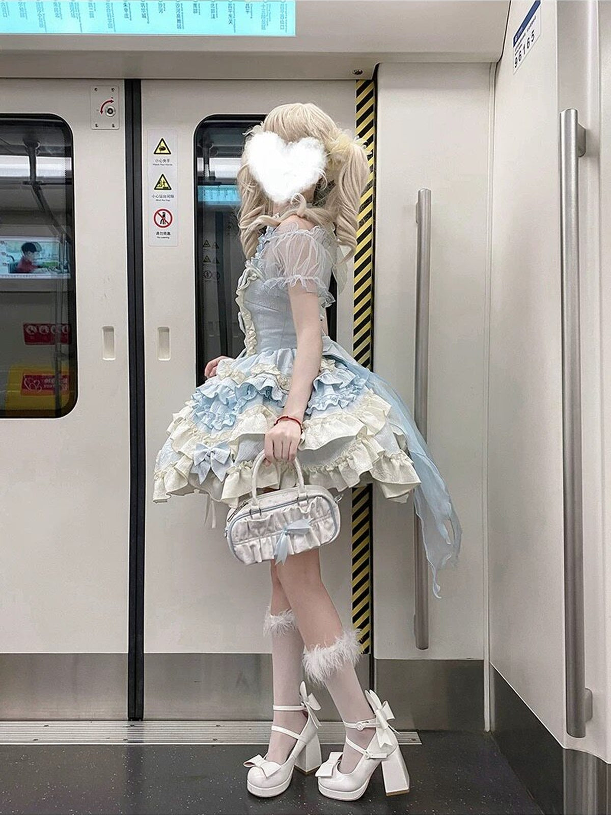 Sweet Blue Halter Gothic Lolita JSK Dress with Bow Train