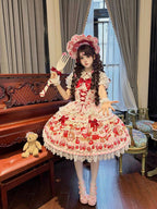 Pink Sweet Lolita JSK Dress with Bunny & Teddy Print, Lace & Bows - Miss Han | CoyBunny