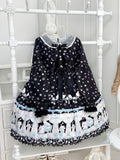 Peter Pan Collar Sweet Lolita Black Long Sleeves Dress with Bunny and Snowflake Print | CoyBunny