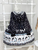 Peter Pan Collar Sweet Lolita Black Long Sleeves Dress with Bunny and Snowflake Print | CoyBunny