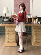 Red Knit Peter Pan Collar Cardigan with Lace - Qchiwawameme | CoyBunny