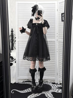 Gothic Square Neck Dress with Bow Accents - Ekomi | CoyBunny