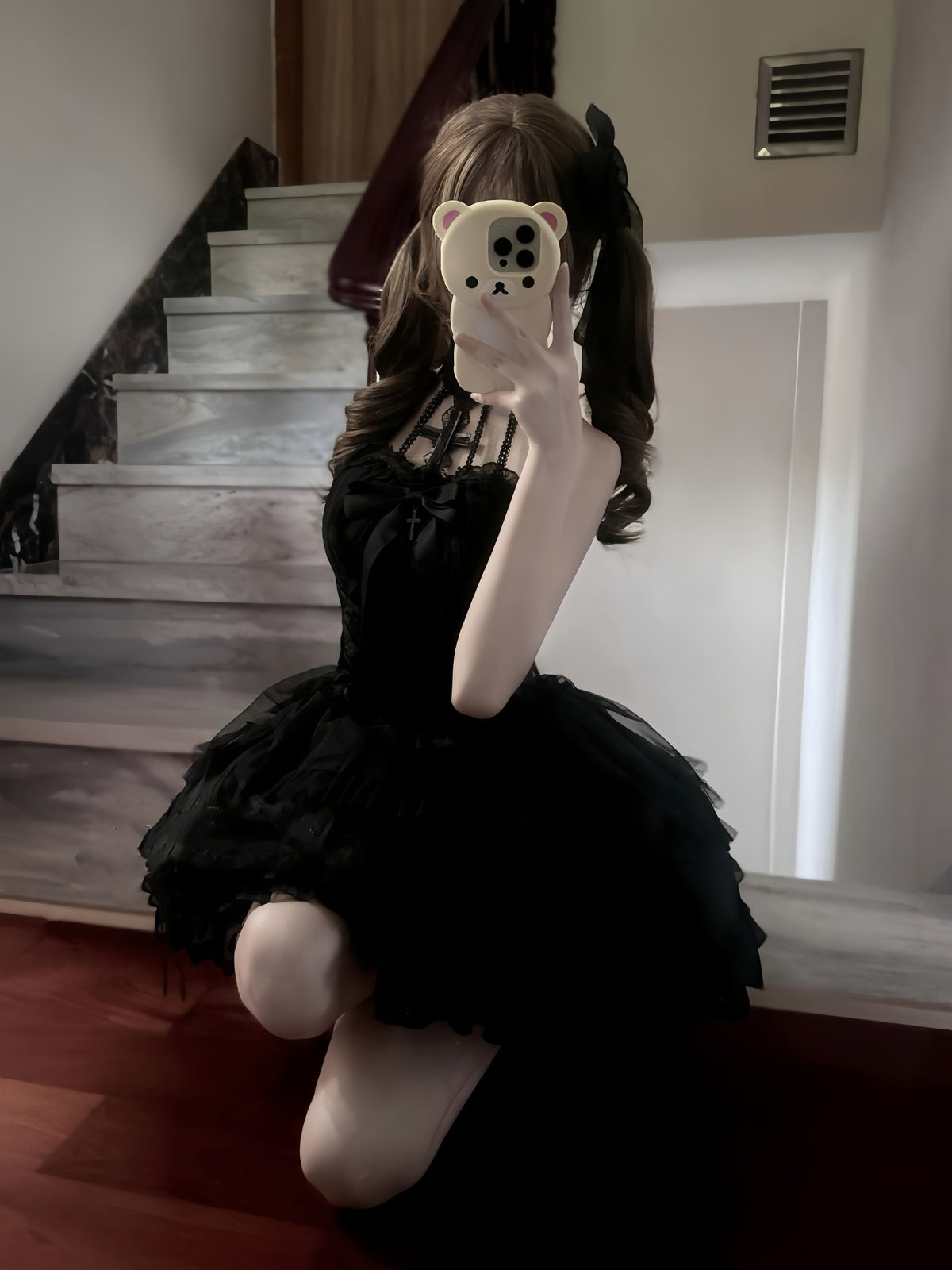 Gothic Cross Lolita Dress Full Set with Sleeves & Headpiece