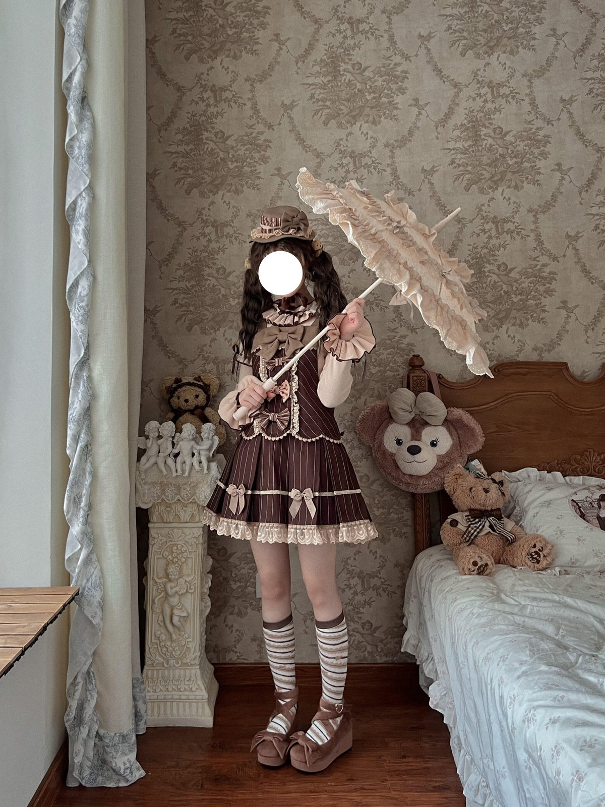 Tiramisu Brown Sweet Lolita JSK Dress Set with Knit Blouse