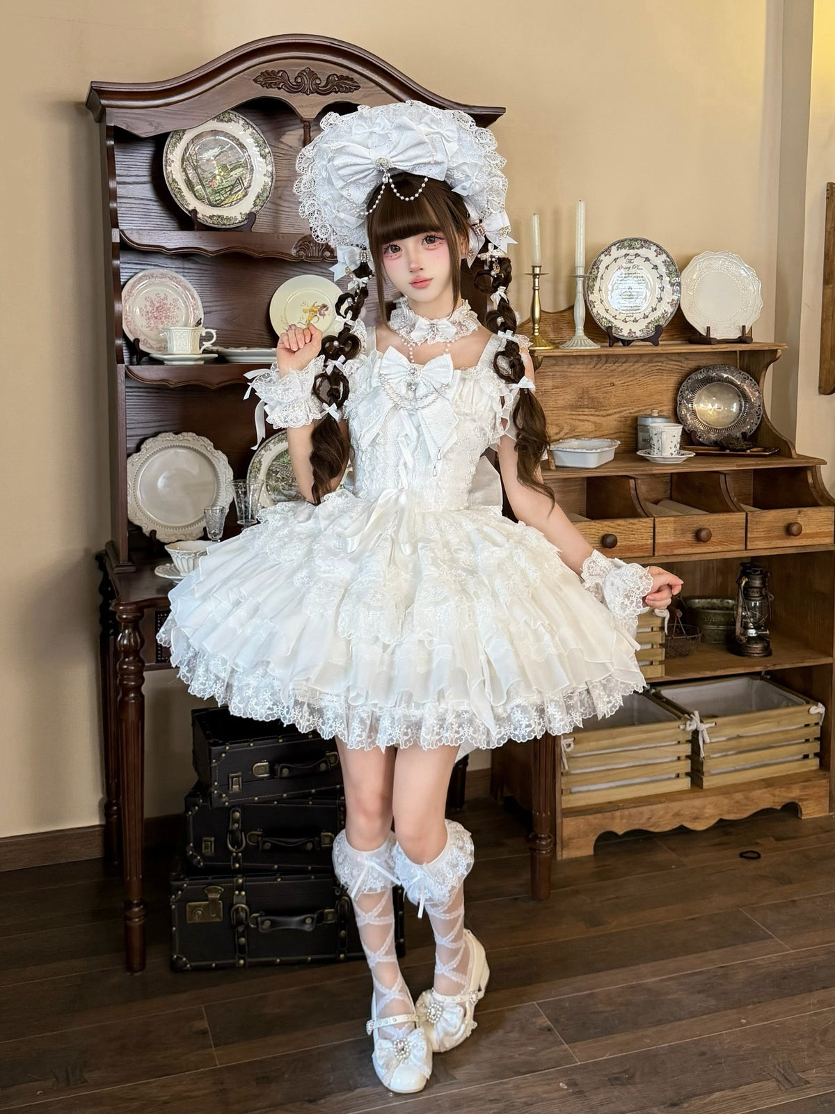 White Ballet Lolita JSK Dress with Back Bow | Suspender Gown