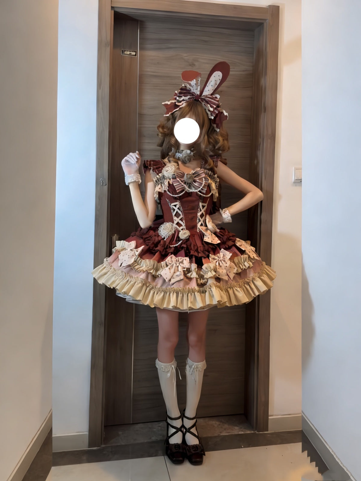 Bavarois Coffee Brown Sweet Lolita JSK Dress with Headpiece