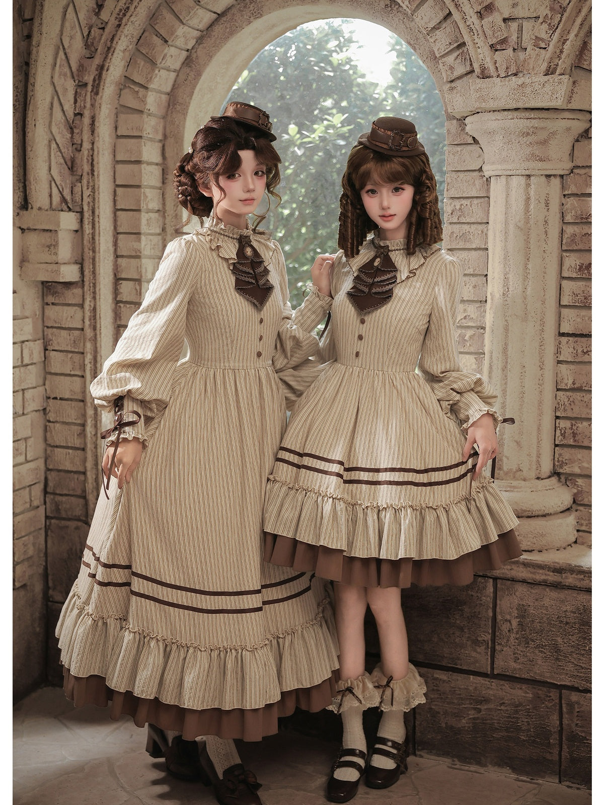 Short Ruffle Lolita OP Set with Corset, Drape & Brooch