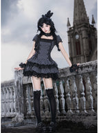 Striped Sweet Lolita Puff Skirt OP Set with Top Hat & Sleeves