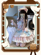 Sweet Apricot Pink Bear Lolita JSK Dress Full Set with Plush Bag