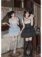 Black Square Neck Halter Lolita OP Set with Necklace & Bunny Hat