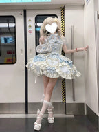 Sweet Blue Halter Gothic Lolita JSK Dress with Bow Train