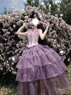Elegant Purple Lolita Ball Gown - Luxury High-End Long Dress Full Set