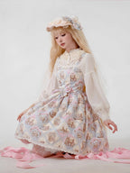 Rabbit Theme Sweet Lolita JSK Dress with Blue Diamond Print | CoyBunny