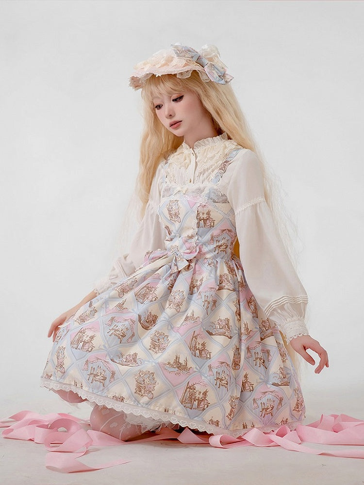 Rabbit Theme Sweet Lolita JSK Dress with Blue Diamond Print | CoyBunny