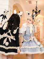 Black Long-Sleeve Plush Collar and Cuffs Sweet Lolita OP Full Set | CoyBunny