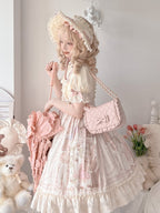 Light Pink Crossbody Lolita Bag with Diamond Pattern and Bows - Seraphim | CoyBunny