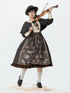 Dark Brown Bookshelf Print Long Sleeve Lolita Dress Cape - Miss Point | CoyBunny