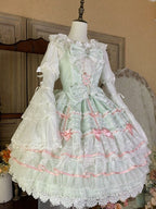 Mint Green Bows Layered Hime Lolita Jumper Skirt Set - Huating | CoyBunny
