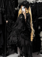 Gothic Black Phoenix Lolita Dress Set with Blouse & Tiered Skirt
