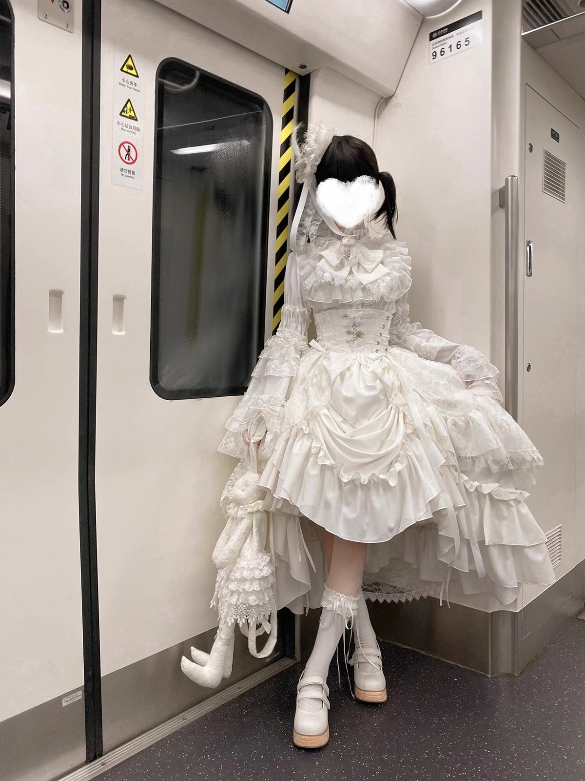 White Princess Lolita Dress Set with Blouse, Corset & Petticoat